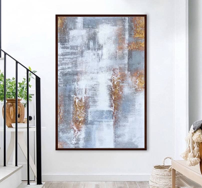 Grey Texture Painting Gold Abstract Canvas Artwork DBRZ7 wall art